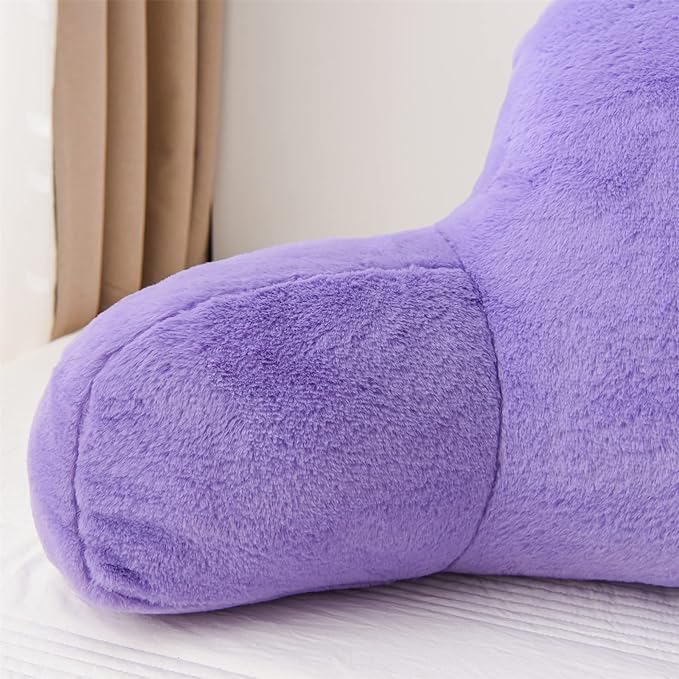 A Nice Night Faux Fur Reading Pillow Bed Wedge Large Adult Children Backrest with Arms Back Support for Sitting Up in Bed/Couch for Bedrest,LightPurple - LeafyLoom