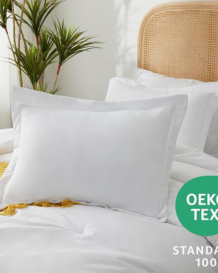Queen Bed in a Bag 7 Pieces Bedding Comforter Set with Comforter and Sheets White Queen Bed Set with Sheets,Pillow Shams, Flat Sheet, Fitted Sheet and Pillowcases - LeafyLoom
