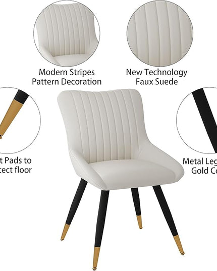Alunaune Upholstered Dining Chairs Set of 2 Modern Kitchen Chairs, White Faux Leather Mid Century Accent Chair Armless Leisure Chair Living Room Desk Side Chair - LeafyLoom
