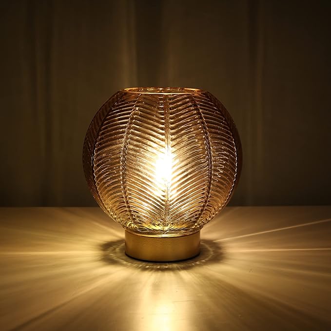 Battery Operated Lamp with Timer, Cordless Table Lamps with Led Bulb, Battery Powered Lamp Nightlight, Small Table Lamps for Living Room Decorative Beside Lamp for Corner Bedroom-Amber - LeafyLoom