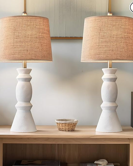 Oneach 25.75'' Farmhouse Ceramic Table Lamp for Living Room White Bedside Lamps Office White Table Lamp Set of 2 for Bedroom Retro Nightstand Lamp End Table Lamps - LeafyLoom