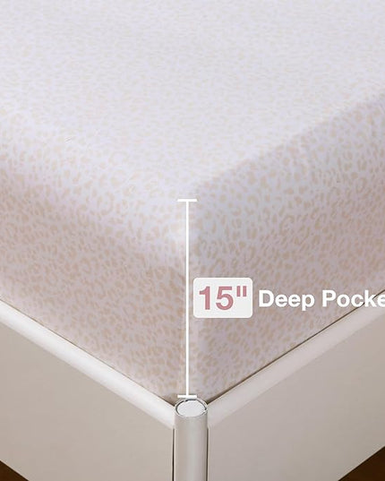 Printed King Bedding Sets with Comforter and Sheets, 7 Piece Bed in A Bag Comforter Set with Fluffy Microfiber, Stylish Pink Leopard Pattern - LeafyLoom