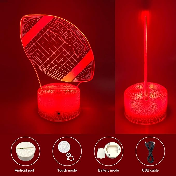 Football Night Lights for Kids, 3D LED Illusion Lamp 7 Colors Changing Nightlight with USB Powered, Touch & Remote Control Best Birthday Christmas Gifts for Boys Girls Kids Baby - LeafyLoom