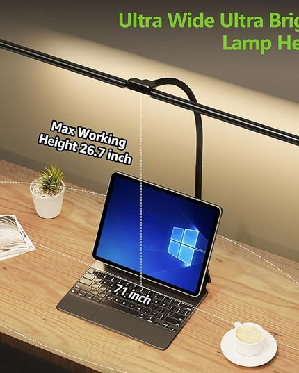 ShineTech LED Desk Lamp for Home Office, 3000K Warm White Double Head Architect Task Lamps with Clamp, Dimmable Adjustable Flexible Gooseneck, Black - LeafyLoom