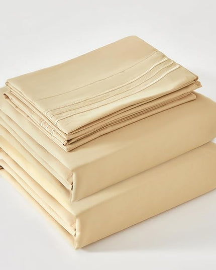Bed Sheet Set - Brushed Microfiber Bedding - Bedding Sheets & Pillowcases - Deep Pockets - Easy Fit - Breathable & Soft Hotel Sheets - 4 Piece Twin Beige - LeafyLoom