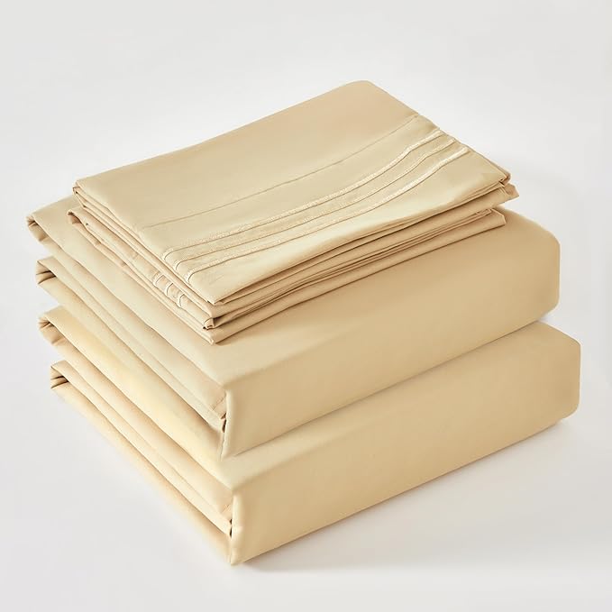 Bed Sheet Set - Brushed Microfiber Bedding - Bedding Sheets & Pillowcases - Deep Pockets - Easy Fit - Breathable & Soft Hotel Sheets - 4 Piece queen beige - LeafyLoom