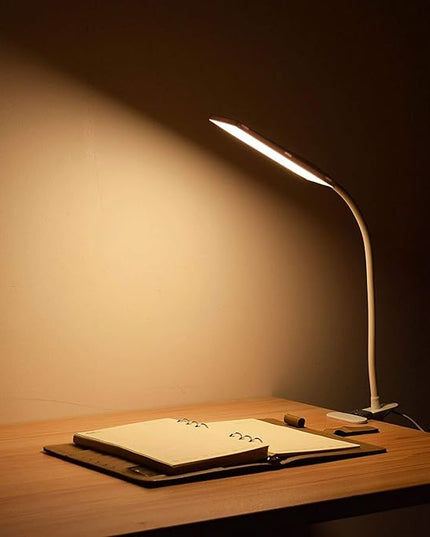 LED Desk Lamp Dimmable Eye-Caring Table Lamp Reading Light Office Light Adjustable 3 Color Modes,14 Brightness Levels, Gooseneck Flexible Clip-on Light for Studying, 5W-White - LeafyLoom