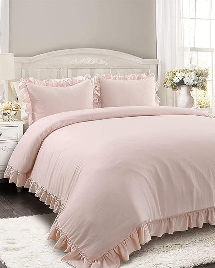 Lush Decor Reyna Ruffle Comforter Set - 3 Piece Cozy Ruffled Bedding Set - Timeless Elegance and Comfort for Bedroom - King, Blush - LeafyLoom