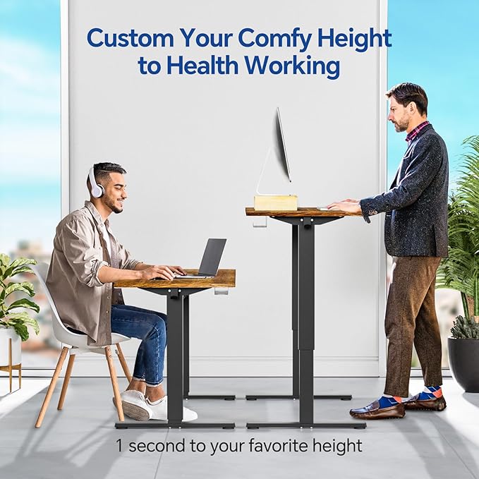 Standing Desk, Height Adjustable Desks with Powerful Motor and Cable Management,electric Sit Stand Desk with Hight Preset Design for Home Office Use 55x24 in Rustic Brown - LeafyLoom