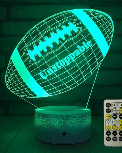 Football lamp, Rugby Ball Bedside Lamp 7 Colors Change + Remote Control with Timer Kids Night Light Optical Illusion Lamps for Kids Lamp As a Gift Ideas for Boys or Kids - LeafyLoom