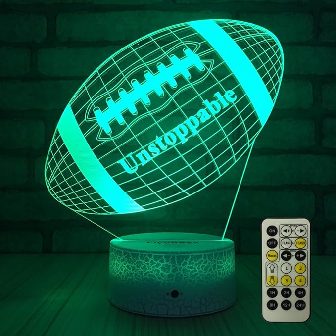 Football lamp, Rugby Ball Bedside Lamp 7 Colors Change + Remote Control with Timer Kids Night Light Optical Illusion Lamps for Kids Lamp As a Gift Ideas for Boys or Kids - LeafyLoom