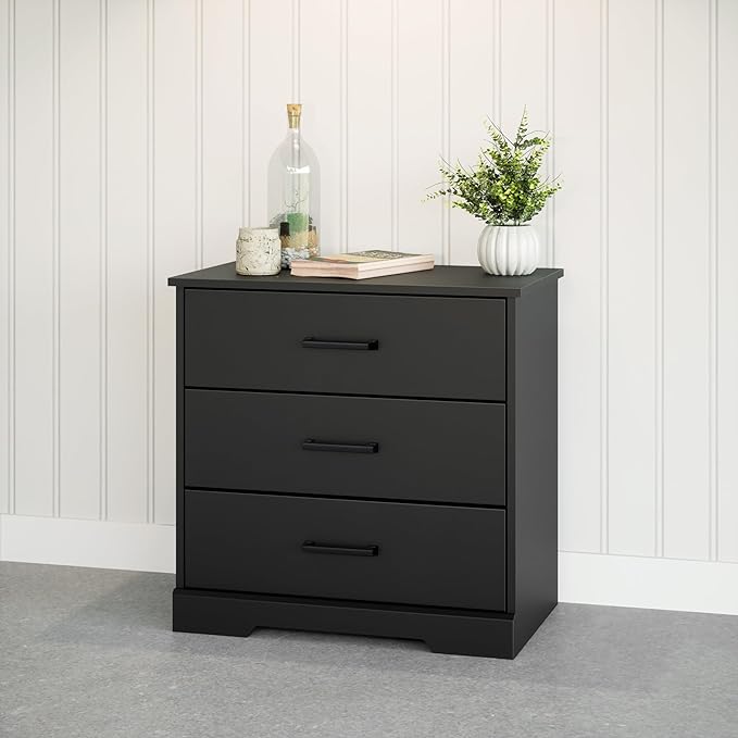 Prepac Three Drawer Nightstand, 16.25in x 27.5in x 26.75in, Rustic Black - LeafyLoom