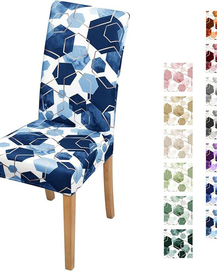 Gibelle Dining Room Chair Covers Set of 6, Soft Stretch Kitchen Chair Covers Slipcover Protector, Removable Washable Geometric Parson Chair Covers 6 Pack, Navy Blue Gibelle