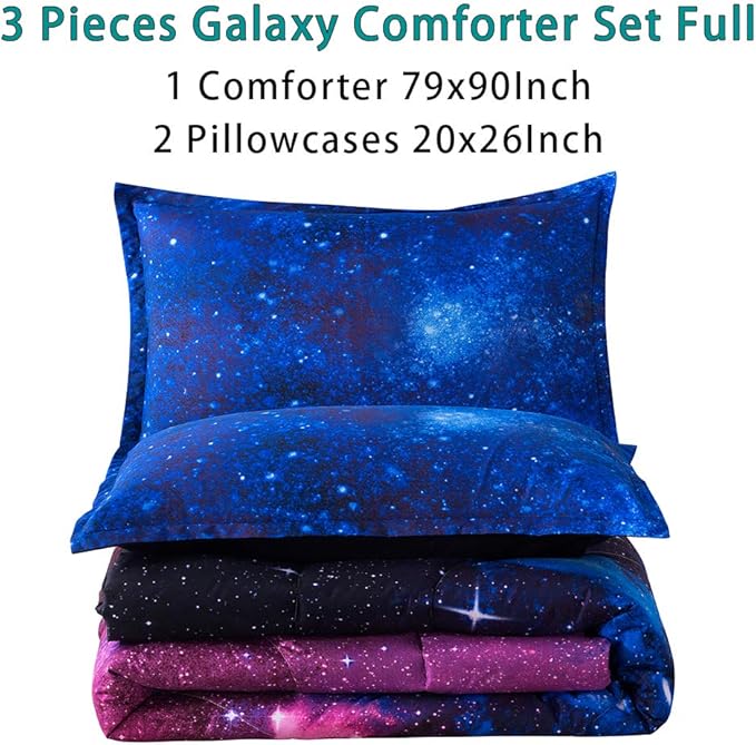 Litanika 3D Galaxy Comforter Full(79x90lnch), 3 Pieces(1 Galaxy Comforter, 2 Pillowcases), Universe Cloud Outer Space Comforter, Microfiber Bedding Set for Boys Kids - LeafyLoom