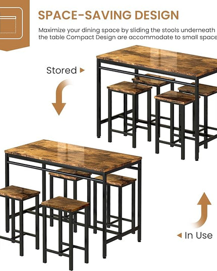 DKLGG Dinner Table Set for 4, Modern Kitchen Table and Chairs for 4 Wooden Top and Adjustable Metal Legs, Small Dining Room Table Set 5 Pieces Compact Design for Small Space - LeafyLoom