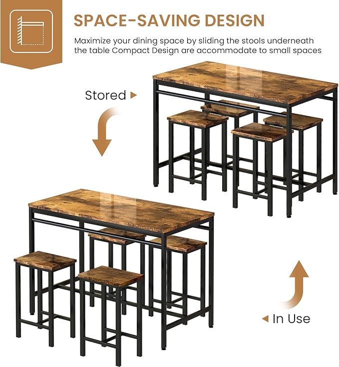 DKLGG Dinner Table Set for 4, Modern Kitchen Table and Chairs for 4 Wooden Top and Adjustable Metal Legs, Small Dining Room Table Set 5 Pieces Compact Design for Small Space - LeafyLoom