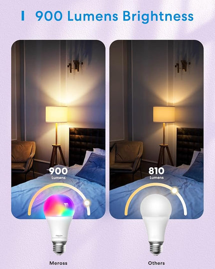 meross Smart Light Bulb, Smart WiFi LED Bulbs Compatible with Apple HomeKit, Siri, Alexa, Google Assistant and SmartThings, Dimmable E26 Multicolor 2700K-6500K RGB, 810 Lumens 60W Equivalent meross