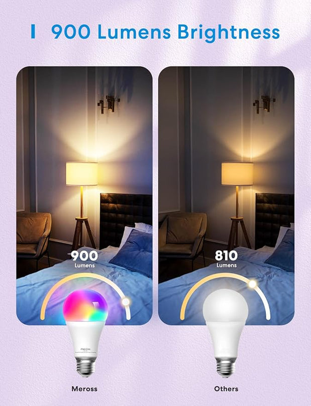 meross Smart Light Bulb, Smart WiFi LED Bulbs Compatible with Apple HomeKit, Siri, Alexa, Google Assistant and SmartThings, Dimmable E26 Multicolor 2700K-6500K RGB, 810 Lumens 60W Equivalent meross