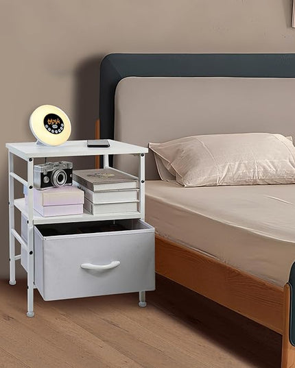 Nightstand,Bedside Tables with Fabric Storage Drawer and Open Wood Shelf,Bedside Furniture,Mesa de Noche with Drawers,Side Table for Bed Frame, Bedroom,Closet,Dorm,White - LeafyLoom