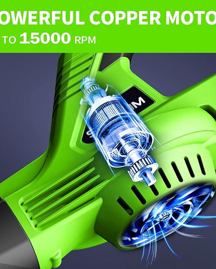 SEYVUM Leaf Blower, 20V Cordless Leaf Blower with 2 Pcs Battery, Electric Leaf Blower for Lawn Care, 320CFM 150MPH Battery Powered Leaf Blower, for Patio, Garden Cleaning, Fast Charger Included, Green - LeafyLoom