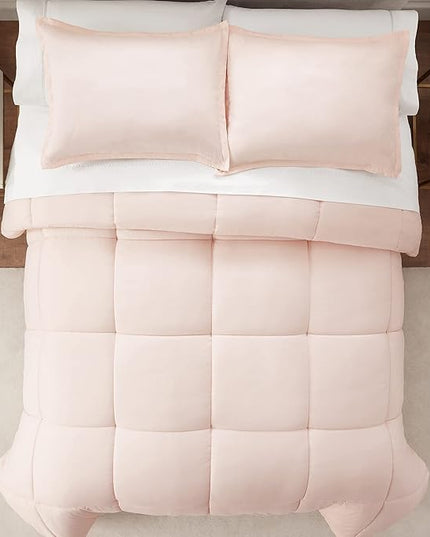 SERTA Simply Clean Ultra Soft Hypoallergenic Solid 2 Piece Comforter Set, Twin XL, Blush - LeafyLoom