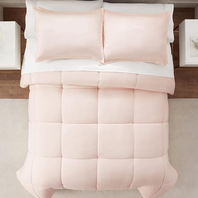SERTA Simply Clean Ultra Soft Hypoallergenic Solid 2 Piece Comforter Set, Twin XL, Blush - LeafyLoom