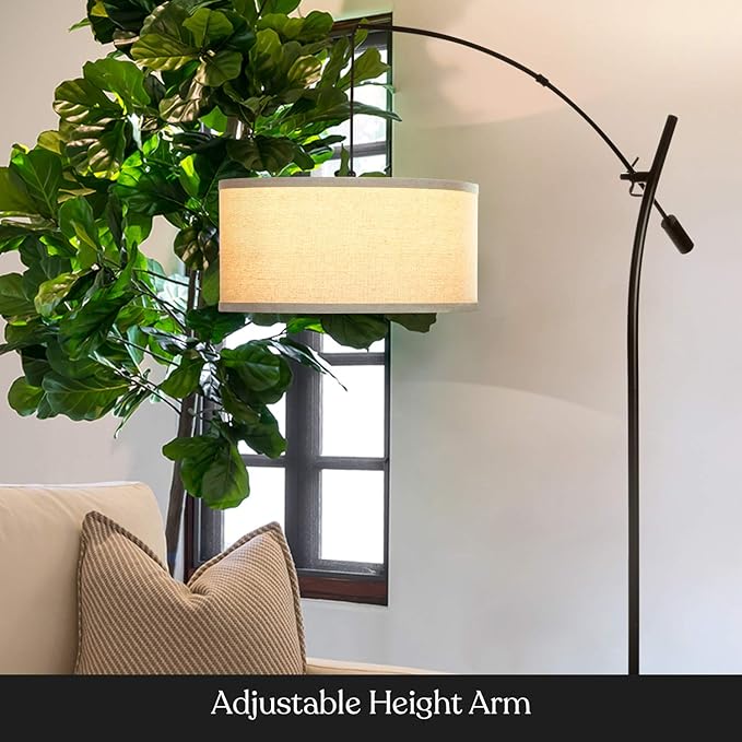 Brightech Grayson LED Floor Lamp, Modern Arc Lamp for Office & Living Room, Tall Lamp with Adjustable Arm, Standing Lamp in Industrial Style for Bedroom Reading - Black - LeafyLoom