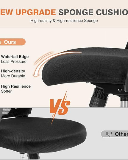 Sweetcrispy Office Computer Desk Chair, Ergonomic Mid-Back Mesh Rolling Work Swivel Task Chairs with Wheels, Comfortable Lumbar Support, Comfy Flip-up Arms for Home, Bedroom, Study, Student, Black - LeafyLoom