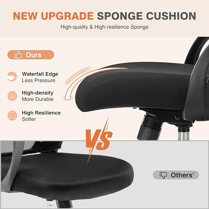 Sweetcrispy Office Computer Desk Chair, Ergonomic Mid-Back Mesh Rolling Work Swivel Task Chairs with Wheels, Comfortable Lumbar Support, Comfy Flip-up Arms for Home, Bedroom, Study, Student, Black - LeafyLoom