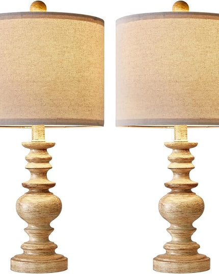 BOBOMOMO 20" Farmhouse Lamps for Bedrooms Set of 2, Retro Side Table Lamps Bedside Lamp for Side Nightstand Living Room（suitable for decorating small areas） - LeafyLoom