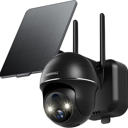 ZUMIMALL Solar Security Cameras Wireless Outdoor, 360° View Outdoor Camera Wireless Solar Powered,2.4G WiFi，2K/3MP Color Night Vision,2-Way Talk, PIR Motion Alert, Cloud Storage, Work with Alexa ZUMIMALL