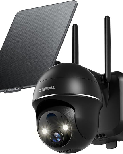 ZUMIMALL Solar Security Cameras Wireless Outdoor, 360° View Outdoor Camera Wireless Solar Powered,2.4G WiFi，2K/3MP Color Night Vision,2-Way Talk, PIR Motion Alert, Cloud Storage, Work with Alexa ZUMIMALL