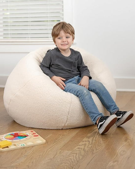 Flash Furniture Dillon Sherpa Bean Bag Chair, Classic Refillable Bean Bag Chair for Kids and Teens, Small, Natural - LeafyLoom