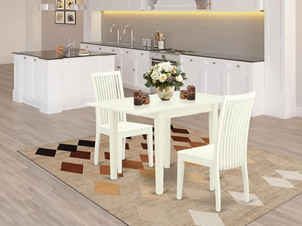 East West Furniture NDIP3-LWH-W Norden 3 Piece Set Contains a Rectangle Dining Table with Dropleaf and 2 Kitchen Chairs, 30x48 Inch, Linen White - LeafyLoom