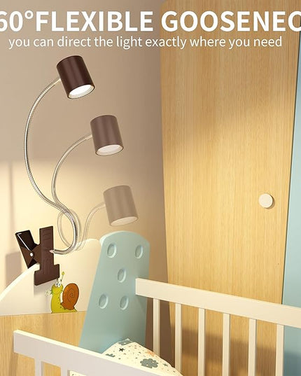Dott Arts Desk Lamp,USB Clip On Light with 3 Color Modes,LED 10 Levels Brightness Reading Lamp, 360° Gooseneck Book Light,Eye-Care Reading Light for Home Office,Headboards Brown - LeafyLoom