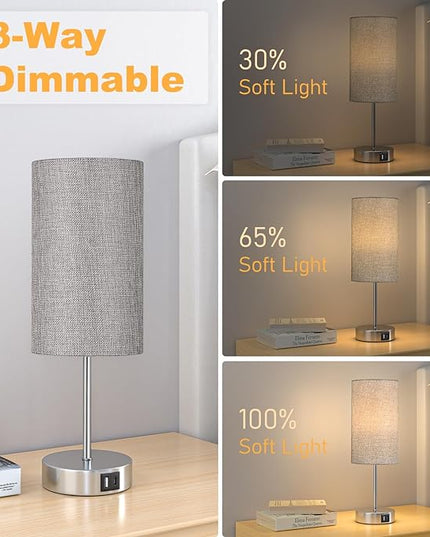 AKASUKI Table Lamp for Bedroom, 3 Way Dimmable Touch Lamp with Dual Charging Station, Small Bedside Lamps for Night Stands, Living Room, Office(LED Bulb Included) - LeafyLoom