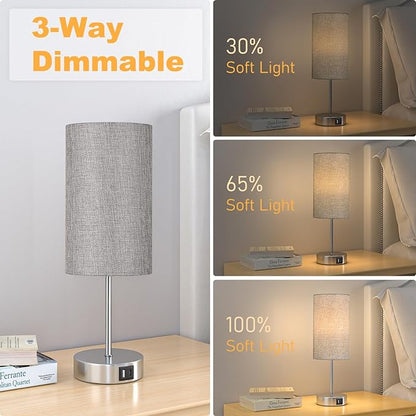 AKASUKI Table Lamp for Bedroom, 3 Way Dimmable Touch Lamp with Dual Charging Station, Small Bedside Lamps for Night Stands, Living Room, Office(LED Bulb Included) - LeafyLoom
