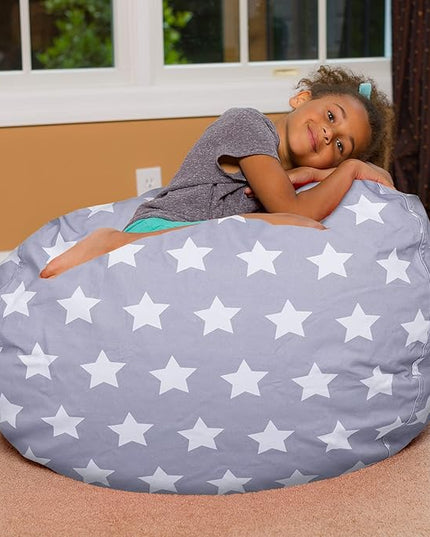 Posh Creations Bean Bag Chair for Kids, Teens, and Adults Includes Removable and Machine Washable Cover, Canvas White Stars on Gray, 38in - Large - LeafyLoom