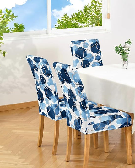 Gibelle Dining Room Chair Covers Set of 6, Soft Stretch Kitchen Chair Covers Slipcover Protector, Removable Washable Geometric Parson Chair Covers 6 Pack, Navy Blue Gibelle