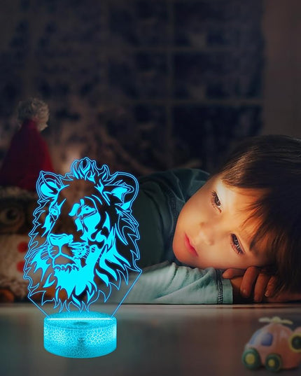 FULLOSUN Lion Gift, Kids Lion Night Light (with Remote Control), 3D Illumination Lights Boys Gift 16 Colors Changeable Kids Room Lighting Creative Decoration... (Lion) - LeafyLoom