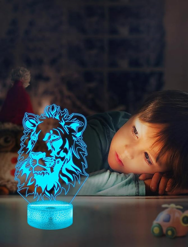 FULLOSUN Lion Gift, Kids Lion Night Light (with Remote Control), 3D Illumination Lights Boys Gift 16 Colors Changeable Kids Room Lighting Creative Decoration... (Lion) - LeafyLoom