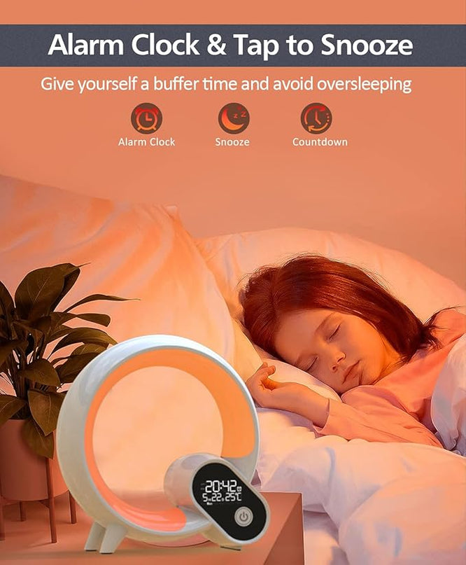 Smart Night Light for Kids,Wake Up Light Sunrise Alarm Clock,Ambient Light & Sleep Assistant White Noise Sound Machine Baby Night Light,App,Bluetooth Speaker,Snooze,Timer,Remote Control,Ideal for Gift - LeafyLoom