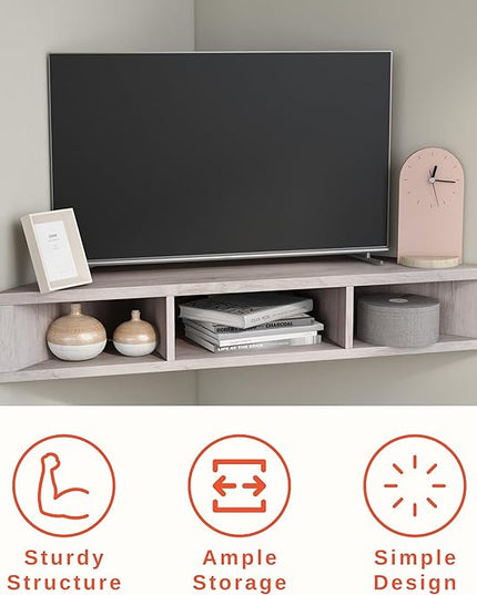 24/7 Shop at Home French 47 inch Modern TV Stand with Storage, Floating Corner Shelf for Wall, Wood Entertainment Center with Shelves for Living Room, Bedroom, Family, White Oak - LeafyLoom