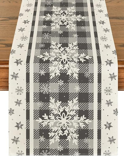 Artoid Mode Grey Buffalo Plaid Snowflakes Christmas Table Runner, Seasonal Winter Kitchen Dining Table Decoration for Home Party Decor 13x72 Inch ArtoidMode