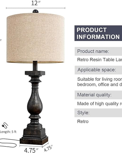 BOBOMOMO Retro 27" USB Charging Ports A/C Farmhouse Single Lamps for Bedrooms Retro Side Table Lamps Bedside Lamp for Side Nightstand Living Room 1 Pack - LeafyLoom