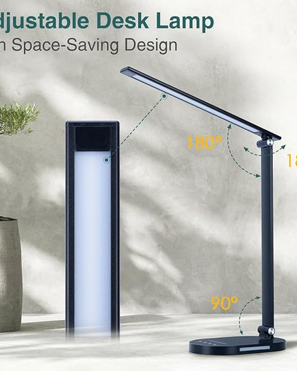 Led Desk Lamp, 3 Light Modes Table Lamp, Dimmable Reading Light For Bedroom with USB Port, Office Desk Lamp with Night Light, Auto-Off Timer Book Lights for College Dorm, Home, Office, Memory Function - LeafyLoom
