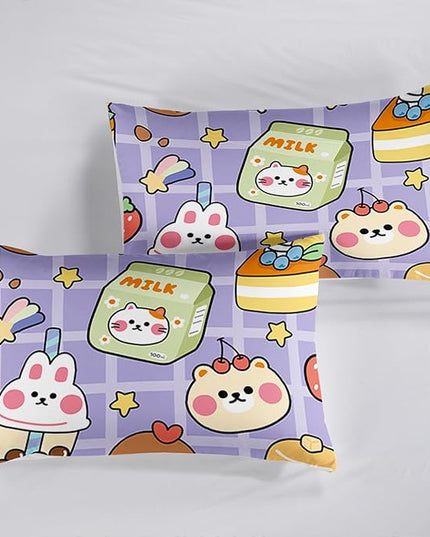 Kawaii Bear Comforter Set for Kids Teens Girls Women,Purple Bear Kids Comforter,1 Comforter with 2 Pillowcase, Microfiber 3 Piece Bedding Set,for All Seasons(Purple，King Size) - LeafyLoom