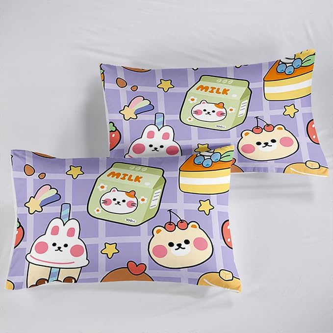 Kawaii Bear Comforter Set for Kids Teens Girls Women,Purple Bear Kids Comforter,1 Comforter with 2 Pillowcase, Microfiber 3 Piece Bedding Set,for All Seasons(Purple，King Size) - LeafyLoom