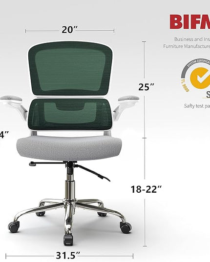 Ergonomic Office Chair, Breathable Mesh Chair with Adjustable Height, Computer Chair with a Double Lumbar Support and Flip-up Arms, Home Office Desk Chair with 90°-130° Tilt Function - LeafyLoom