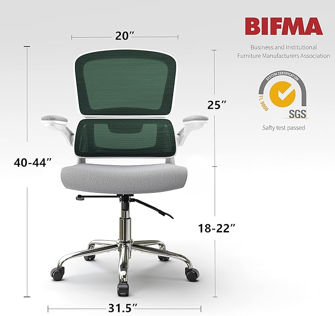 Ergonomic Office Chair, Breathable Mesh Chair with Adjustable Height, Computer Chair with a Double Lumbar Support and Flip-up Arms, Home Office Desk Chair with 90°-130° Tilt Function - LeafyLoom